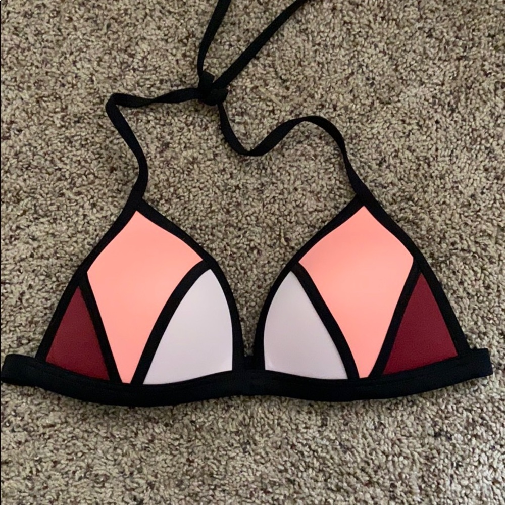 PINK warm color block bikini top